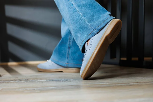Patas Delgadas Mujer Jeans Mocasines Azules Colección Zapatos Verano Para —  Fotos de Stock