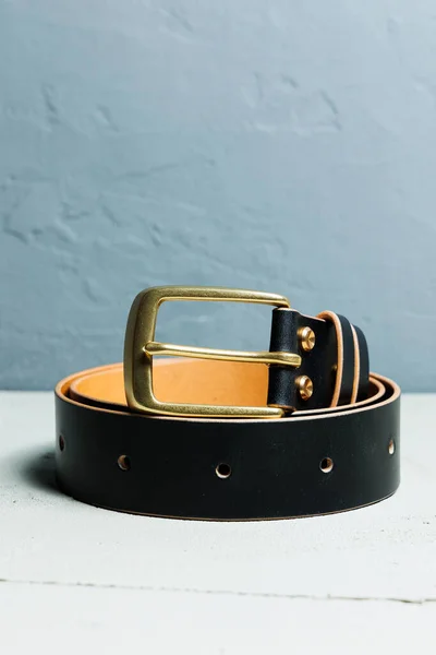 Women\'s black leather belt with a metal buckle. Men\'s leather belt. Unisex black belt