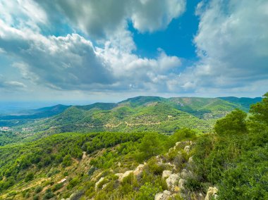 Çarpıcı bir manzara sergiler yemyeşil tepeler ve bulutlarla dolu dramatik bir gökyüzü. Bu huzurlu sahne, doğanın güzelliğini huzurlu bir ortamda yakalar..