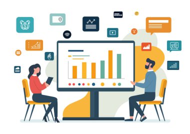 Düz tasarım modern iş stratejisi illüstrasyon konsepti, beyin fırtınası, planlama, danışmanlık, takım çalışması, proje yönetimi