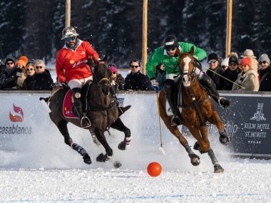 St. Moritz - January 29, 2023: Game actions at the Snow Polo World Cup St.Moritz 2023 finals