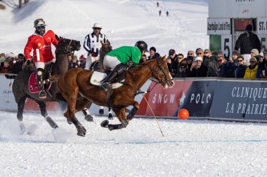St. Moritz - January 29, 2023: Game actions at the Snow Polo World Cup St.Moritz 2023 finals