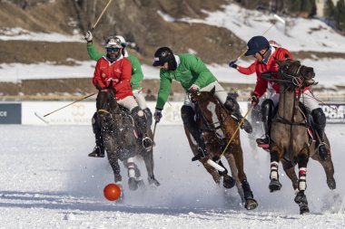 St. Moritz - January 29, 2023: Game actions at the Snow Polo World Cup St.Moritz 2023 finals