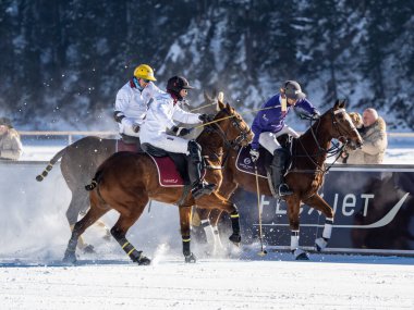 St. Moritz - January 29, 2023: Game actions at the Snow Polo World Cup St.Moritz 2023 finals