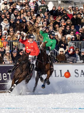 St. Moritz - January 29, 2023: Game actions at the Snow Polo World Cup St.Moritz 2023 finals