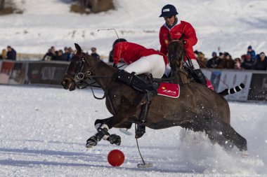 St. Moritz - January 29, 2023: Game actions at the Snow Polo World Cup St.Moritz 2023 finals