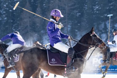 St. Moritz - January 29, 2023: Game actions at the Snow Polo World Cup St.Moritz 2023 finals