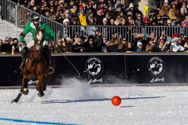 St. Moritz - January 29, 2023: Game actions at the Snow Polo World Cup St.Moritz 2023 finals