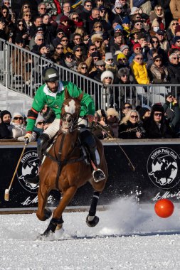 St. Moritz - January 29, 2023: Game actions at the Snow Polo World Cup St.Moritz 2023 finals
