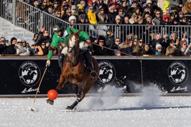 St. Moritz - January 29, 2023: Game actions at the Snow Polo World Cup St.Moritz 2023 finals