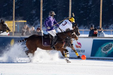 St. Moritz - January 29, 2023: Game actions at the Snow Polo World Cup St.Moritz 2023 finals