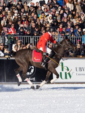 St. Moritz - January 29, 2023: Game actions at the Snow Polo World Cup St.Moritz 2023 finals