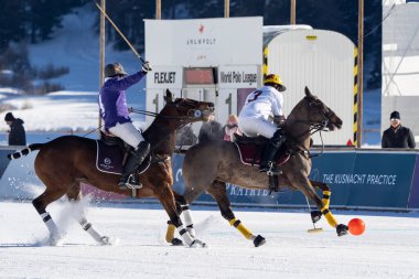 St. Moritz - January 29, 2023: Game actions at the Snow Polo World Cup St.Moritz 2023 finals