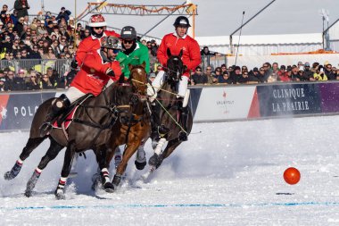 St. Moritz - January 29, 2023: Game actions at the Snow Polo World Cup St.Moritz 2023 finals