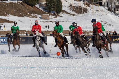 St. Moritz - January 29, 2023: Game actions at the Snow Polo World Cup St.Moritz 2023 finals