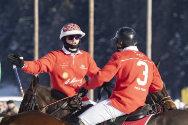 St. Moritz - January 29, 2023: Game actions at the Snow Polo World Cup St.Moritz 2023 finals