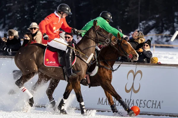 St. Moritz - January 29, 2023: Game actions at the Snow Polo World Cup St.Moritz 2023 finals