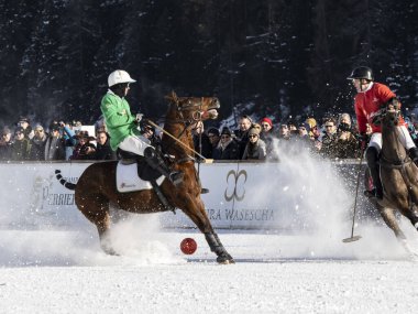 St. Moritz - January 29, 2023: Game actions at the Snow Polo World Cup St.Moritz 2023 finals