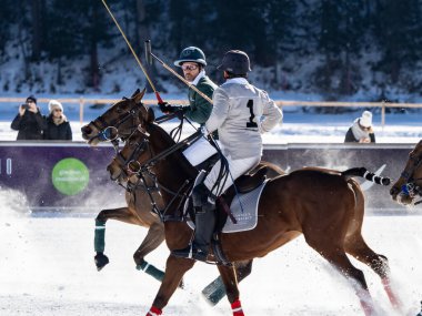 St. Moritz - January 29, 2023: Game actions at the Snow Polo World Cup St.Moritz 2023 finals