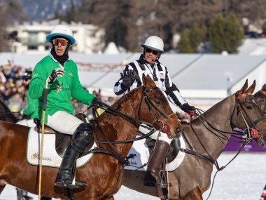 St. Moritz - January 29, 2023: Game actions at the Snow Polo World Cup St.Moritz 2023 finals