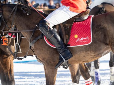 St. Moritz - January 29, 2023: Game actions at the Snow Polo World Cup St.Moritz 2023 finals