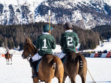 St. Moritz - January 29, 2023: Game actions at the Snow Polo World Cup St.Moritz 2023 finals