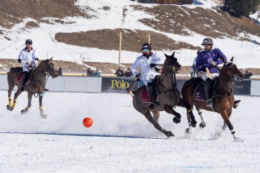 St. Moritz - January 29, 2023: Game actions at the Snow Polo World Cup St.Moritz 2023 finals