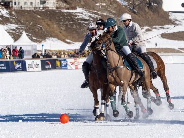 St. Moritz - January 29, 2023: Game actions at the Snow Polo World Cup St.Moritz 2023 finals