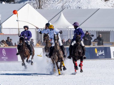 St. Moritz - January 29, 2023: Game actions at the Snow Polo World Cup St.Moritz 2023 finals