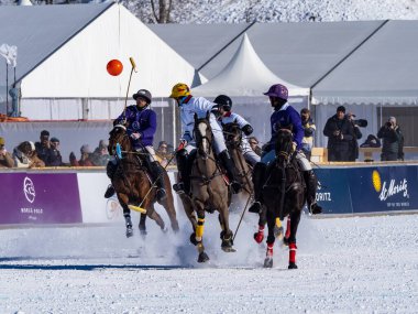 St. Moritz - January 29, 2023: Game actions at the Snow Polo World Cup St.Moritz 2023 finals