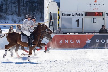St. Moritz - January 29, 2023: Game actions at the Snow Polo World Cup St.Moritz 2023 finals