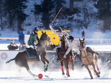 St. Moritz - January 29, 2023: Game actions at the Snow Polo World Cup St.Moritz 2023 finals