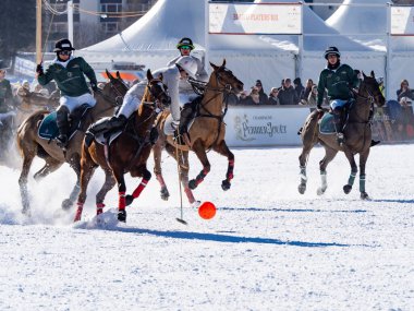 St. Moritz - January 29, 2023: Game actions at the Snow Polo World Cup St.Moritz 2023 finals