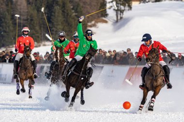 St. Moritz - January 29, 2023: Game actions at the Snow Polo World Cup St.Moritz 2023 finals