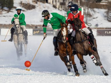 St. Moritz - January 29, 2023: Game actions at the Snow Polo World Cup St.Moritz 2023 finals