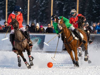 St. Moritz - January 29, 2023: Game actions at the Snow Polo World Cup St.Moritz 2023 finals