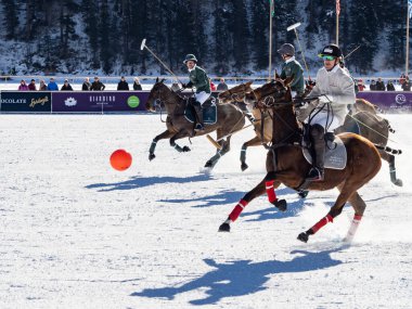 St. Moritz - January 29, 2023: Game actions at the Snow Polo World Cup St.Moritz 2023 finals