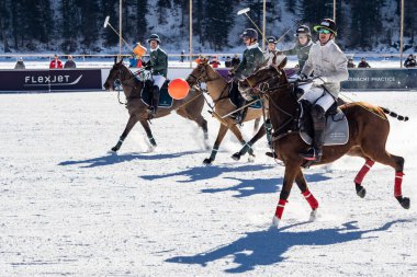 St. Moritz - January 29, 2023: Game actions at the Snow Polo World Cup St.Moritz 2023 finals