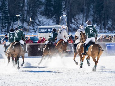 St. Moritz - January 29, 2023: Game actions at the Snow Polo World Cup St.Moritz 2023 finals