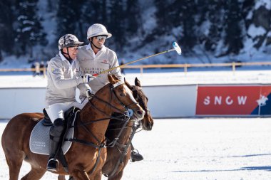 St. Moritz - January 29, 2023: Game actions at the Snow Polo World Cup St.Moritz 2023 finals
