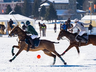 St. Moritz - January 29, 2023: Game actions at the Snow Polo World Cup St.Moritz 2023 finals