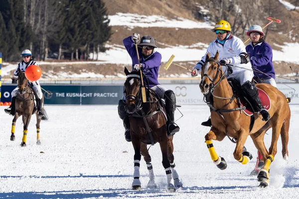 St. Moritz - January 29, 2023: Game actions at the Snow Polo World Cup St.Moritz 2023 finals