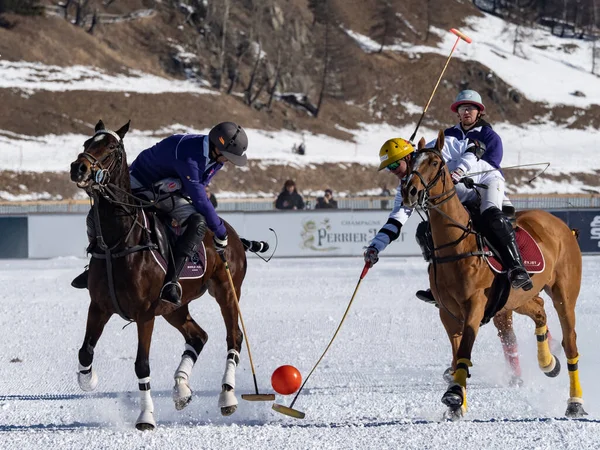 St. Moritz - January 29, 2023: Game actions at the Snow Polo World Cup St.Moritz 2023 finals