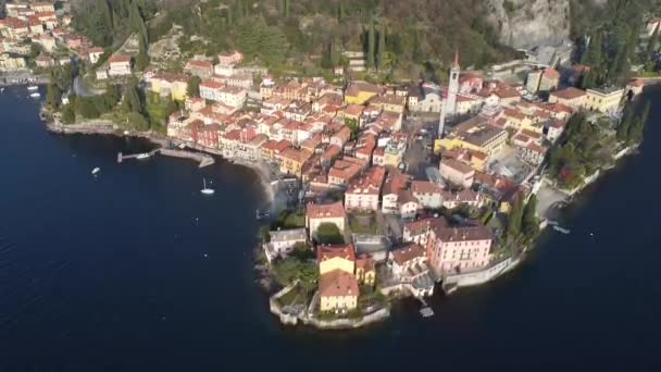 Aerial View Varenna Village Lake Como — Stock Video
