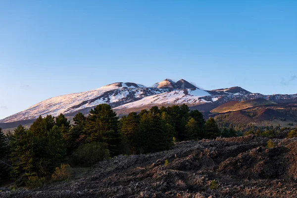 Studený Proud Lávy Hoře Etna Při Západu Slunce — Stock fotografie