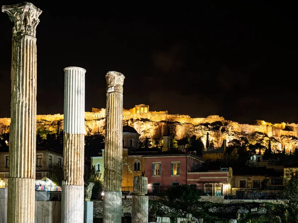 雅典雅典卫城的夜色 — 图库照片