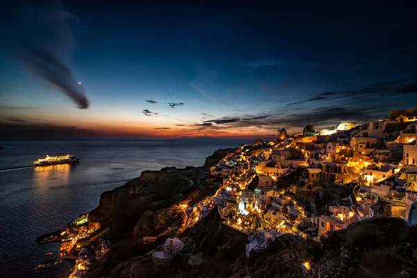 Sunset Oia Town Santorini Island — Stock Photo, Image