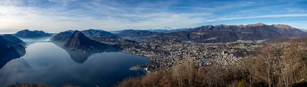 Krajobraz Jeziora Lugano Miasta Lugano — Zdjęcie stockowe