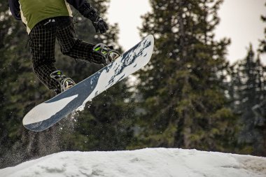 Alplerde bir yamaçta snowboardcu