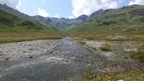 Krajobraz Alpejskiej Rzeki Przełęczy Splugen — Wideo stockowe